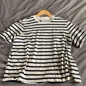 & Other Stories Cream & Black Stripe Tee Size Large
